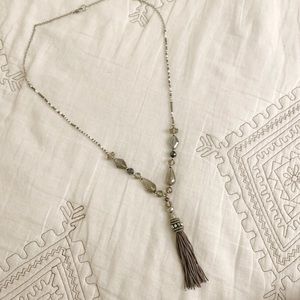 Grey beaded tassel necklace